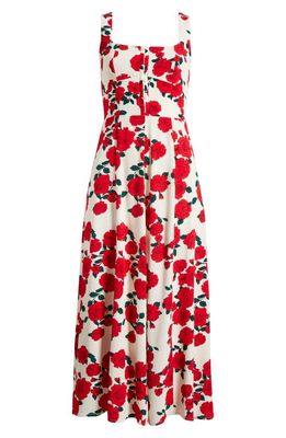 WAYF Leonie Floral Corset Midi Dress in Red Roses