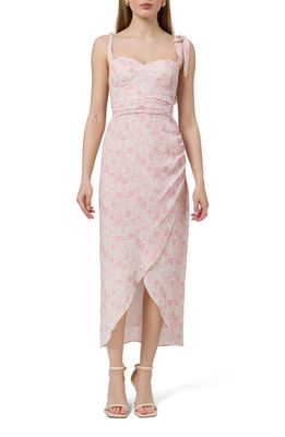WAYF Malibu Faux Wrap Midi Dress in Pink Mini Roses
