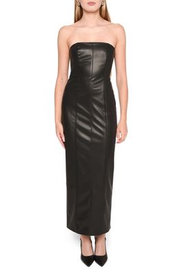 WAYF Naomi Strapless Faux Leather Dress in Black