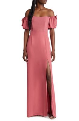WAYF Off the Shoulder Puff Sleeve Gown in Mulberry