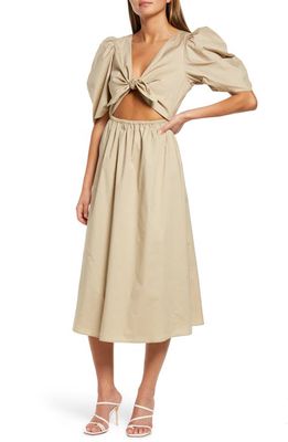 WAYF Peggy Cutout Puff Sleeve Midi Dress in Natural