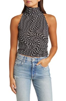 WAYF Ruched Mock Neck Sleeveless Top in Black Polka-Dot