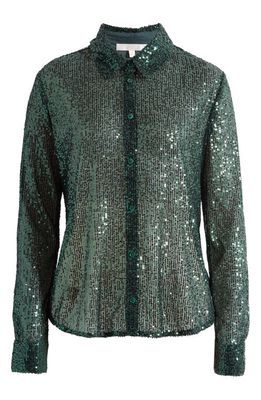 WAYF Sequin Shirt in Emerald