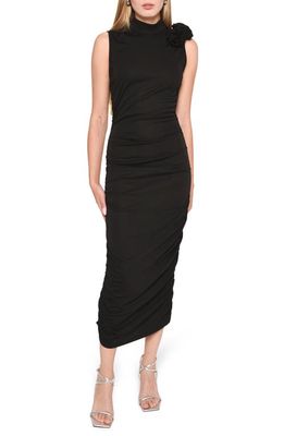 WAYF Sophia Sleeveless Ruched Midi Dress in Black
