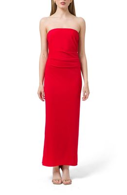 WAYF Strapless Knit Maxi Dress in Red