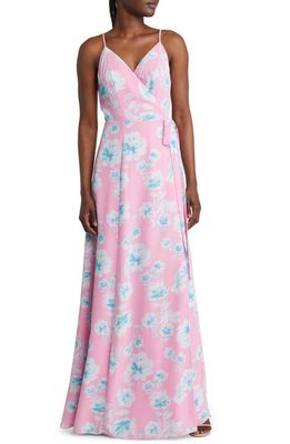WAYF The Angelina Floral Wrap Gown in Mauve Floral