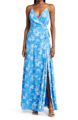 WAYF The Angelina Floral Wrap Gown in Ocean Toile