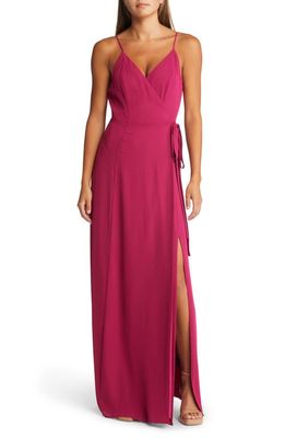 WAYF The Angelina Slit Wrap Gown in Magenta