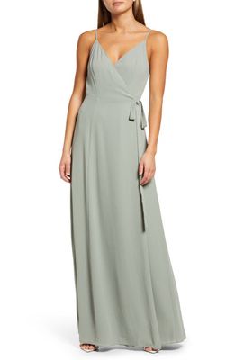 WAYF The Angelina Slit Wrap Gown in Sage