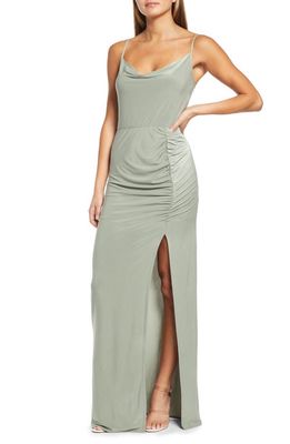 WAYF The Layla Ruched Cowl Neck Gown in Sage