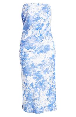 WAYF The Taylor Floral Strapless Cocktail Dress in Blue Toile
