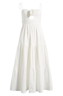 WAYF Victoria Tiered Ruffle Stretch Cotton Dress in Ivory