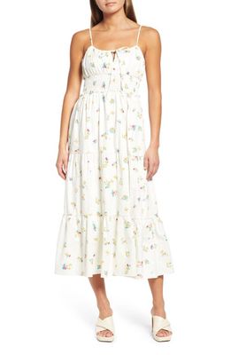 WAYF Wisteria Floral Tiered Midi Sundress in Ivory Ditsy