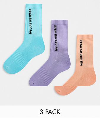 We Are We Wear cotton blend branded ankle socks with terry sole in multi - MULTI