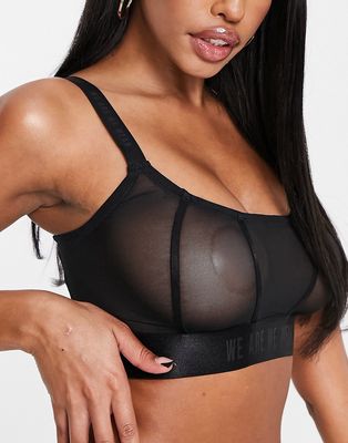 We Are We Wear Fuller Bust poly blend mesh bralette with seam detail in black - BLACK