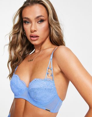 We Are We Wear nylon blend padded plunge bra with hardwear detail in blue