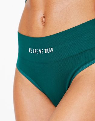 We Are We Wear nylon blend seamless high waist thong with logo detail in green - MGREEN