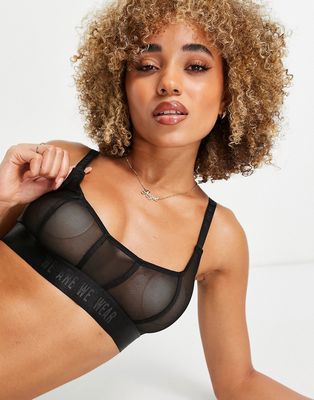 We Are We Wear poly blend mesh bralette with seam detail in black - BLACK