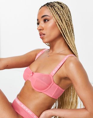 We Are We Wear poly blend non padded balconette bra with logo detail in pink - PINK