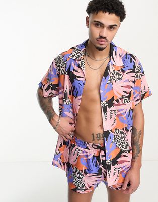 We Are We Wear william short sleeve beach shirt in cabana tropical print - part of a set-Multi