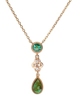 We by WHITEbIRD 18kt rose gold Clover turquoise emerald and diamond necklace - Pink