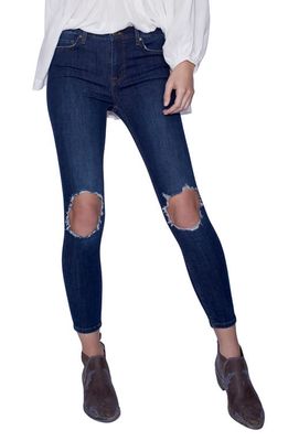We the Free by Free People High Rise Busted Knee Skinny Jeans in Dark Blue
