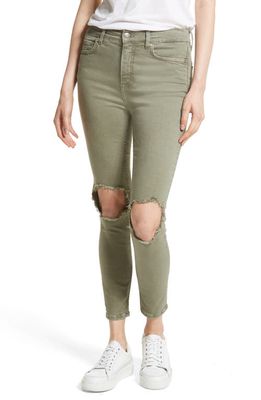We the Free by Free People High Rise Busted Knee Skinny Jeans in Moss