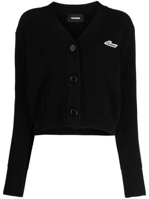 We11done logo-patch ribbed-knit wool cardigan - Black