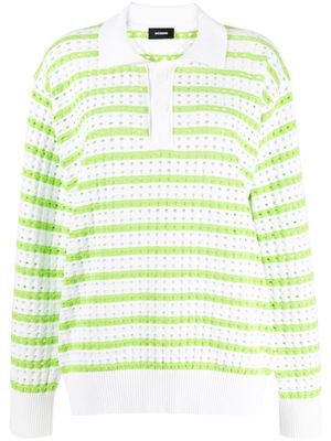 We11done long-sleeved pointelle-knit polo top - White