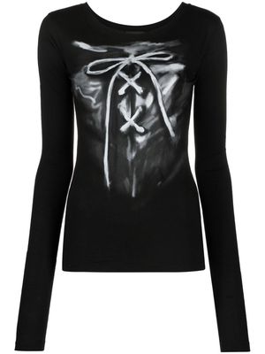 We11done ribbon-print cotton T-shirt - Black