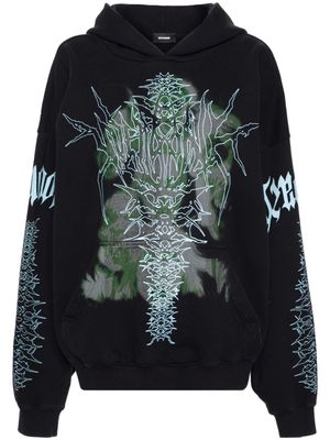 We11done Spike-print cotton hoodie - Black