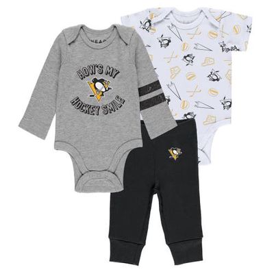 WEAR by Erin Andrews Newborn & Infant Gray/White/Black Pittsburgh Penguins Three-Piece Turn Me Around Bodysuit & Pants Set