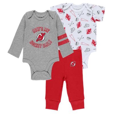 WEAR by Erin Andrews Newborn & Infant Gray/White/Red New Jersey Devils Three-Piece Turn Me Around Bodysuit & Pants Set