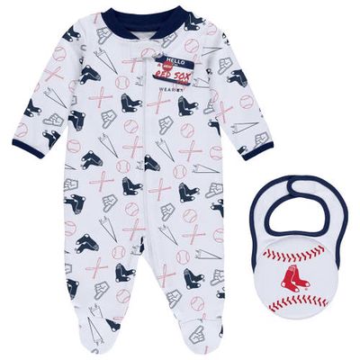 WEAR by Erin Andrews Newborn & Infant White Boston Red Sox Sleep & Play Full-Zip Footed Jumper with Bib in Navy