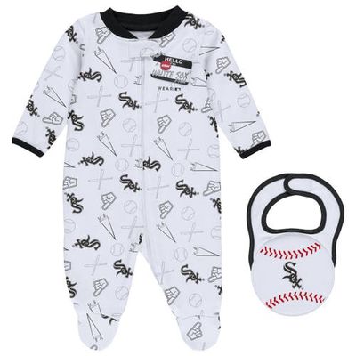 WEAR by Erin Andrews Newborn & Infant White Chicago White Sox Sleep & Play Full-Zip Footed Jumper with Bib in Black