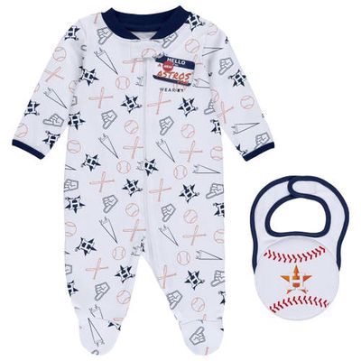 WEAR by Erin Andrews Newborn & Infant White Houston Astros Sleep & Play Full-Zip Footed Jumper with Bib in Navy