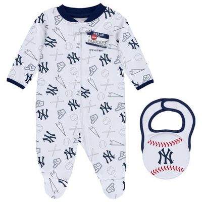 WEAR by Erin Andrews Newborn & Infant White New York Yankees Sleep & Play Full-Zip Footed Jumper with Bib in Navy