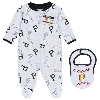 WEAR by Erin Andrews Newborn & Infant White Pittsburgh Pirates Sleep & Play Full-Zip Footed Jumper with Bib in Black
