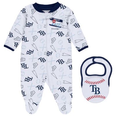 WEAR by Erin Andrews Newborn & Infant White Tampa Bay Rays Sleep & Play Full-Zip Footed Jumper with Bib in Navy