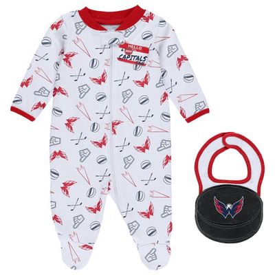 WEAR by Erin Andrews Newborn & Infant White Washington Capitals Sleep & Play Full-Zip Footed Jumper with Bib in Red