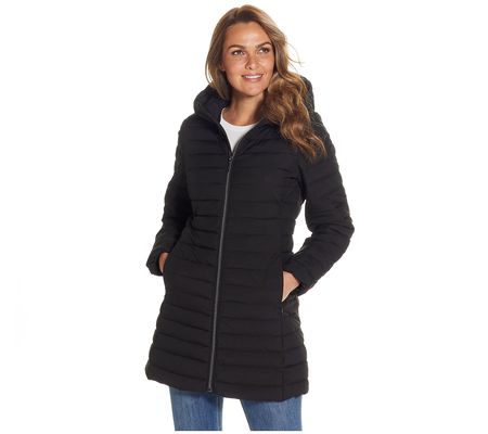Weatherproof Hooded Shaped Puffer with Stretch
