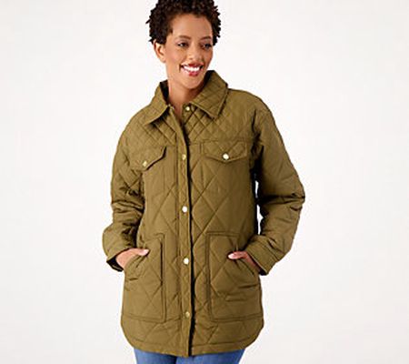 Weatherproof Quilted Shacket with Printed Lining