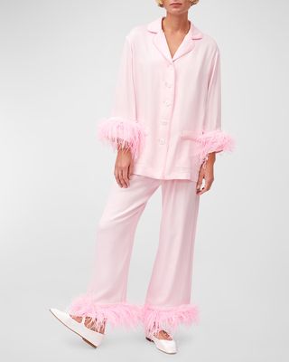 Wedding Cropped Feather-Trim Pajama Set