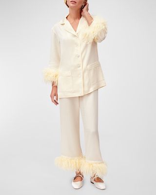 Wedding Feather-Trim Jacquard Pajama Set