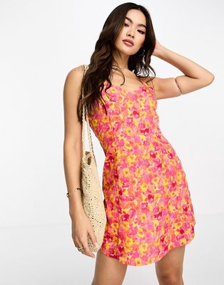 Wednesday's Girl bloom floral strap detail mini cami swing dress in multi