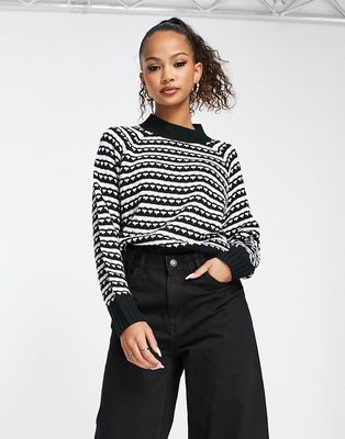 Wednesday's Girl boxy black and white stripe sweater with contrast cuffs-Multi