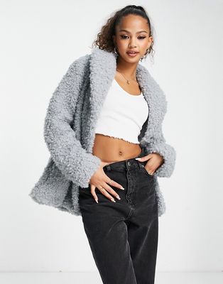 Wednesday's Girl boxy collar detail jacket in gray fluff