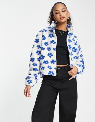 Wednesday's Girl boxy teddy jacket in blue floral-Multi