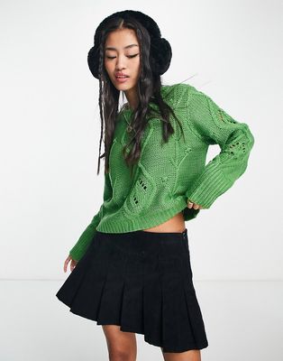 Wednesday's Girl cropped boxy sweater in green cable knit