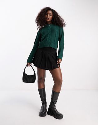 Wednesday's Girl cropped sweater in bottle green cable knit